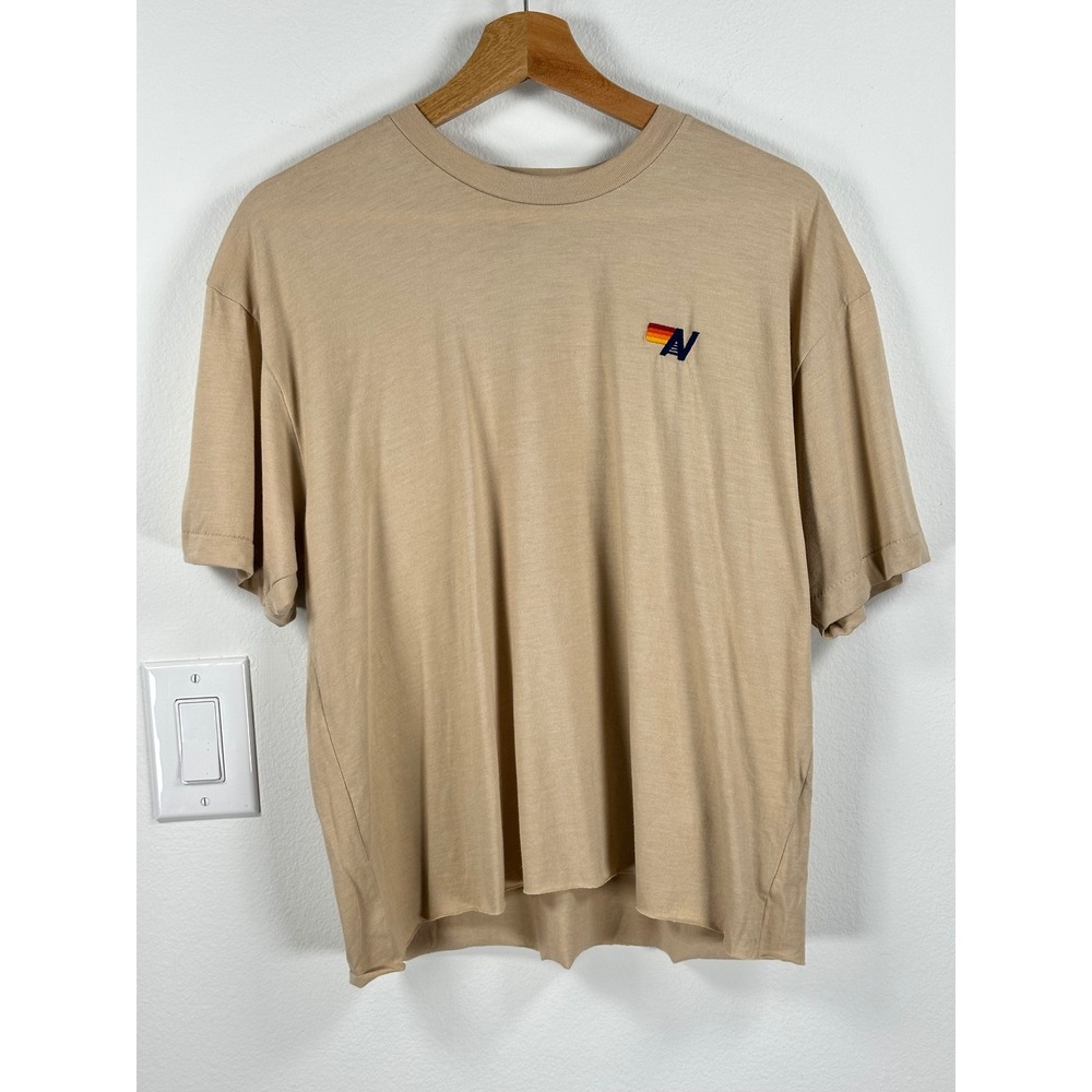 Aviator Nation Unisex Basic Tee Sand Embroidered Logo Size L Retro